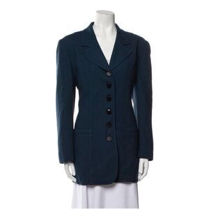 Christian Dior Vintage Solid Navy Blue Wool Long Sleeve Blazer Jacket 14 Large